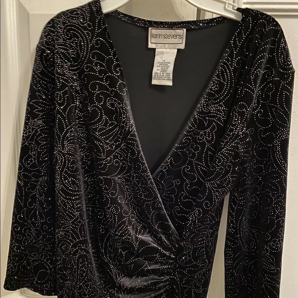 Karin Stevens Women's Rhinestone Bling Long Sleeve Top Y2K Size 6